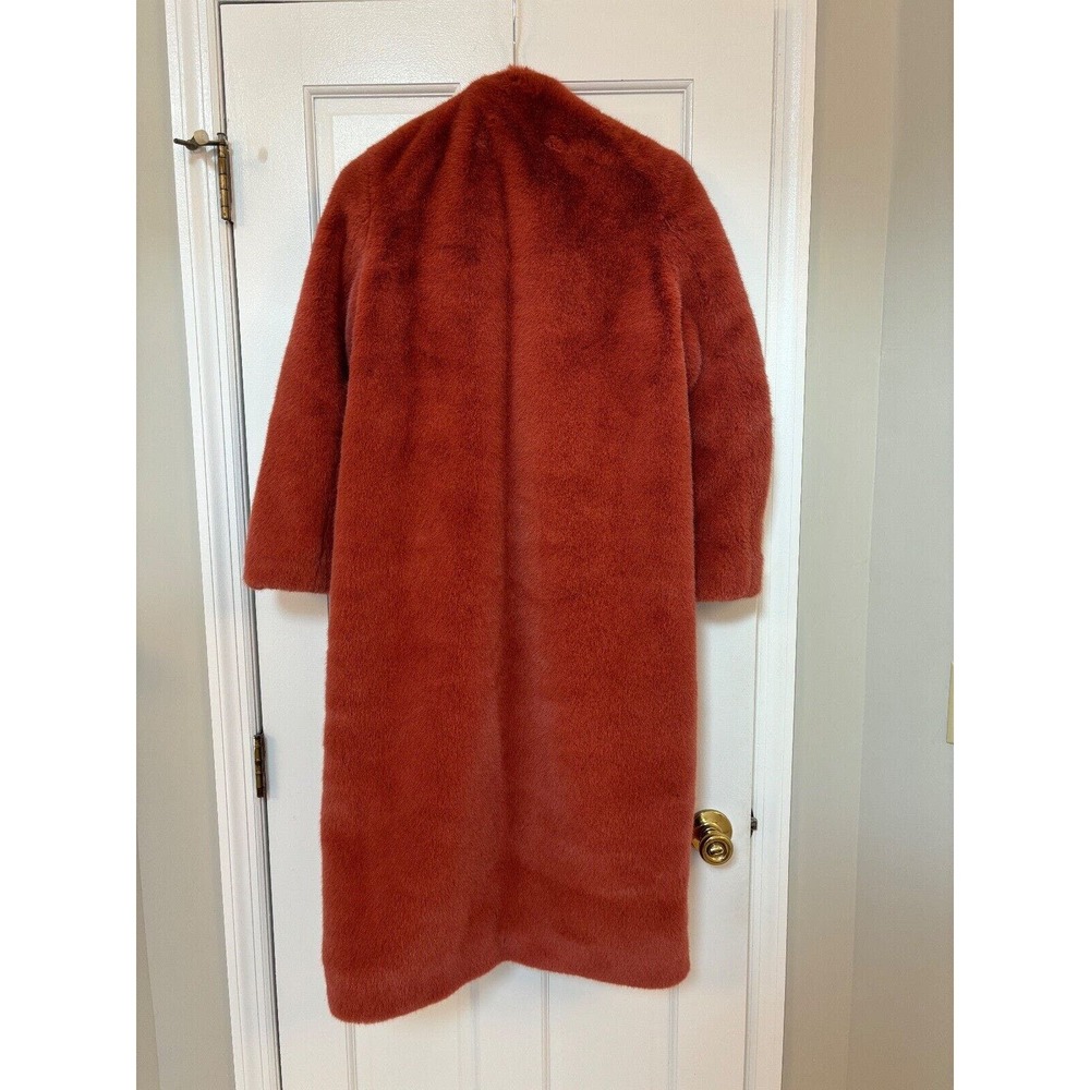 NWT Michelle Mason Womens Size 0 Faux Fur Coat Red Orange Dune Heavyweight Warm - Picture 6 of 10